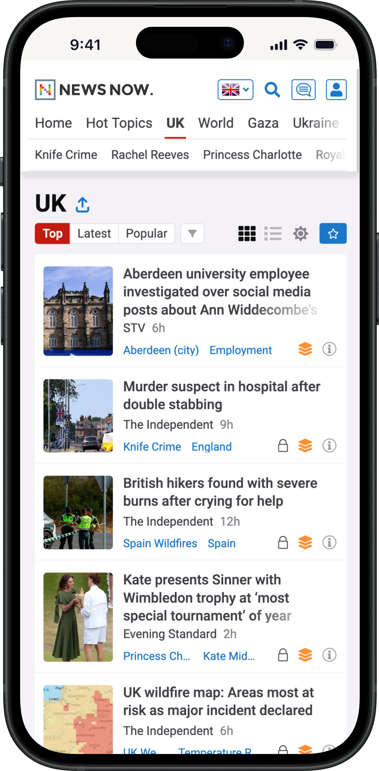NewsNow's redesigned classic view on a phone