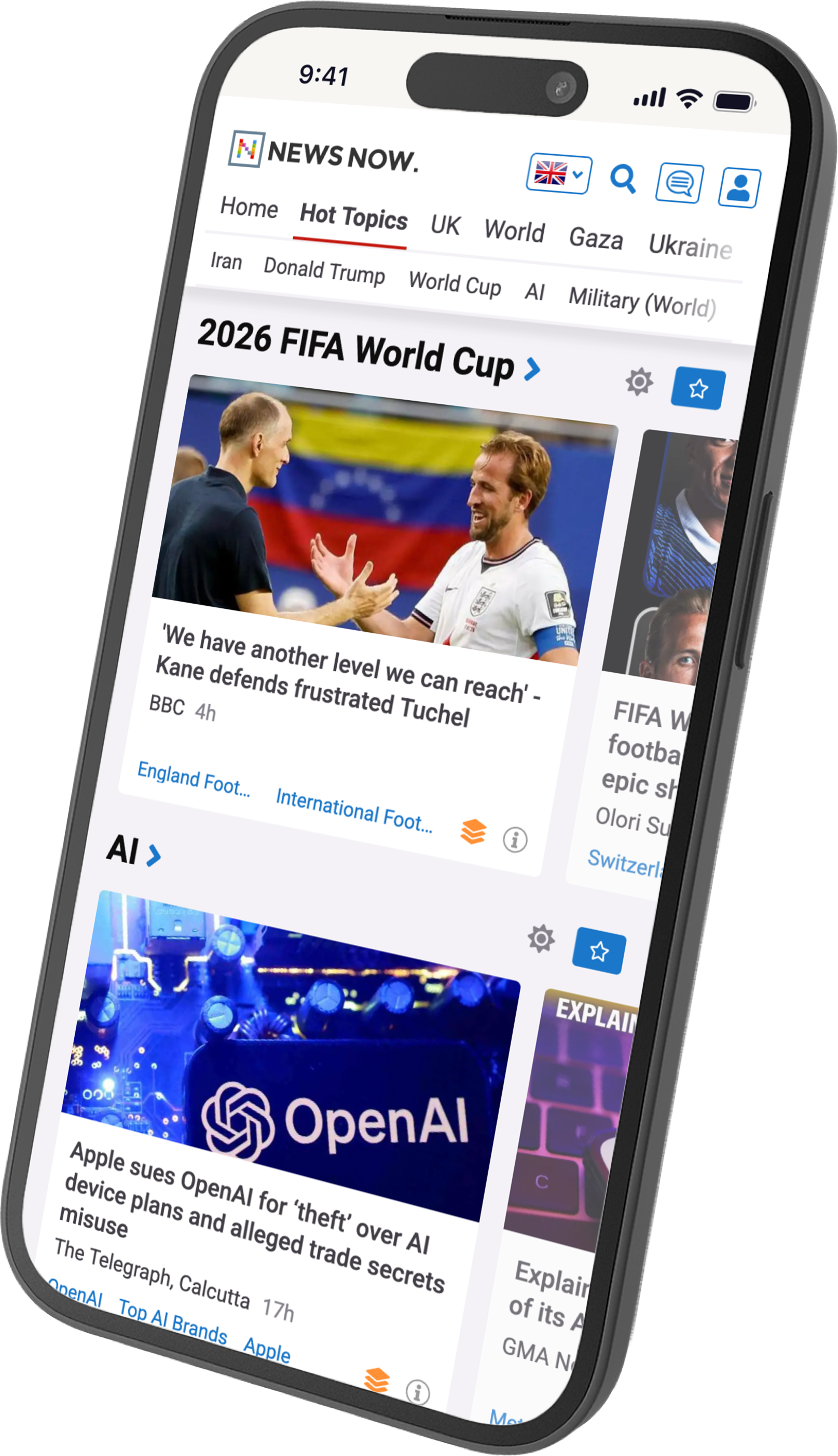 NewsNow's reworked card view on a phone